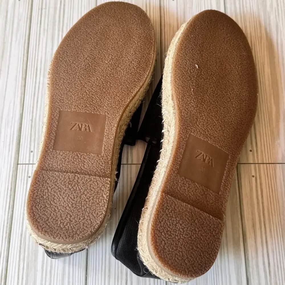 ZARA Women's Black Espadrille Low Heel  Slip-On Shoes Sz 39
